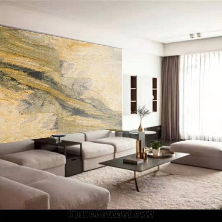 Golden Quartzite Bookmatched Stone Slab for Wall