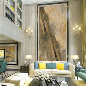 Golden Quartzite Bookmatched Stone Slab for Wall