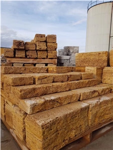 Sun Golden Travertine Cube Stone Castle Wall Rocks Exterior