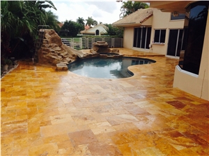 Sun Golden Travertine Cube Stone Castle Wall Rocks Exterior