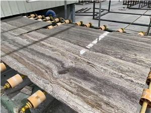 Titanium Light Silver Travertine Slab Glossy,Floor Tiles