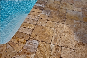 Tumbled Golden Travertine Cube Stone Floor Paving Set,Swimming Pool Deck Pavers