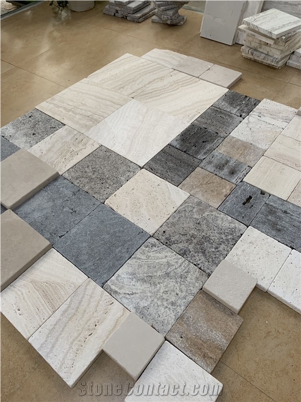 Tumbling Silver Travertine & Limestone Cube Stone Sample Set