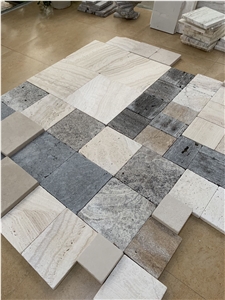 Tumbling Silver Travertine & Limestone Cube Stone Sample Set
