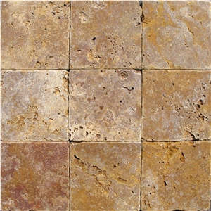 Unfilled Antique Style Tumbled Golden Travertine Cube Stone,Exterior Floor