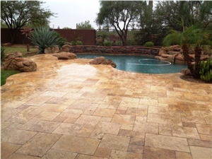 Unfilled Antique Style Tumbled Golden Travertine Cube Stone,Exterior Floor