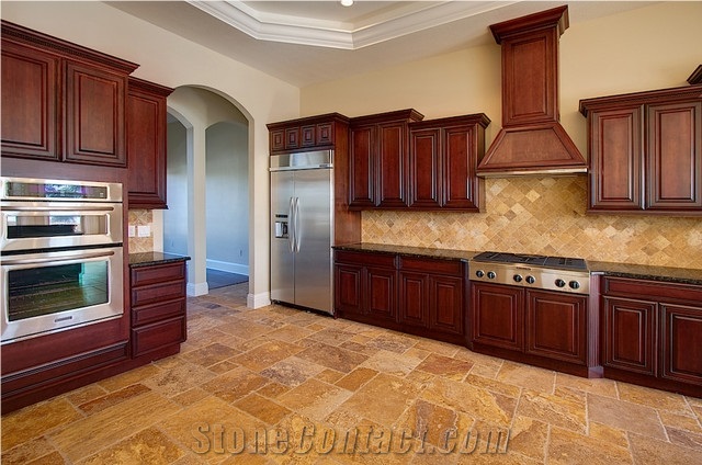 Unfilled Antique Style Tumbled Golden Travertine Cube Stone,Exterior Floor