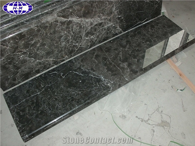 China Dark Grey and White Marble Stair Treads