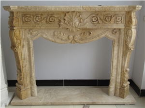 Handcarved Sculptured White Marble Fireplace