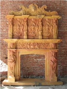 Luxury Hand Carved Yellow Stone Firplace