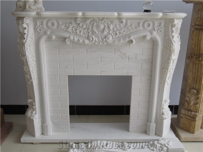 Simple White Stone Fireplace Hearth Customized