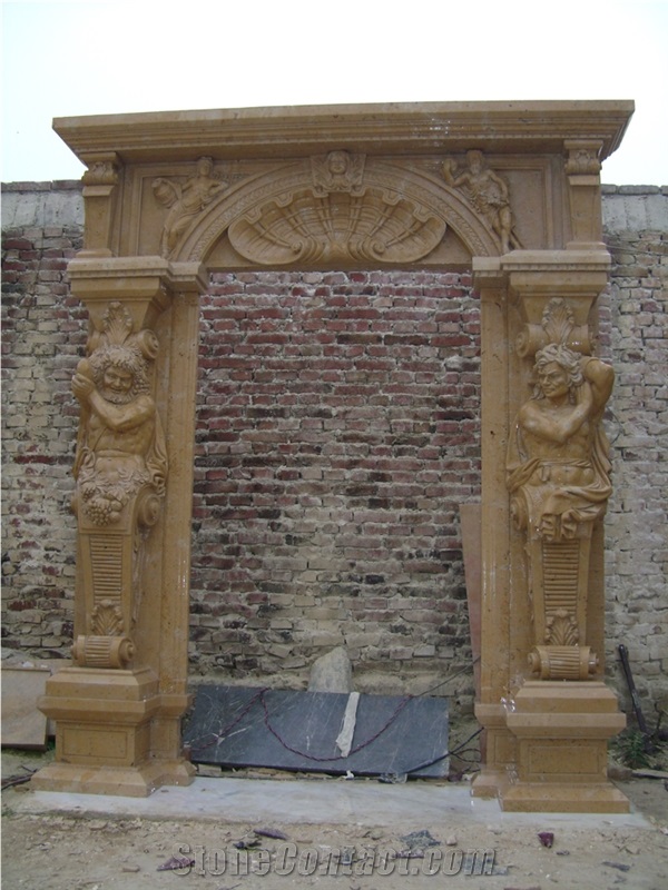 Yellow Stone Fireplace Mantel with High Quality