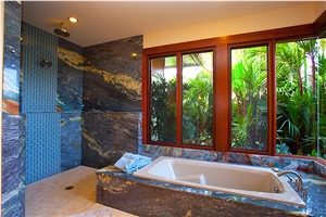 Exotic Brazil Fusion Blue Quartzite Bath Design