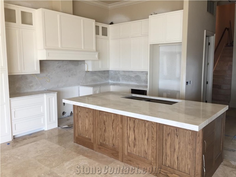 Quartzite Kitchen Countertops, Mitered Island Edge