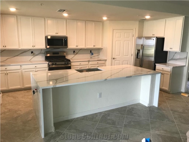 White Quartz Kitchen Island Top