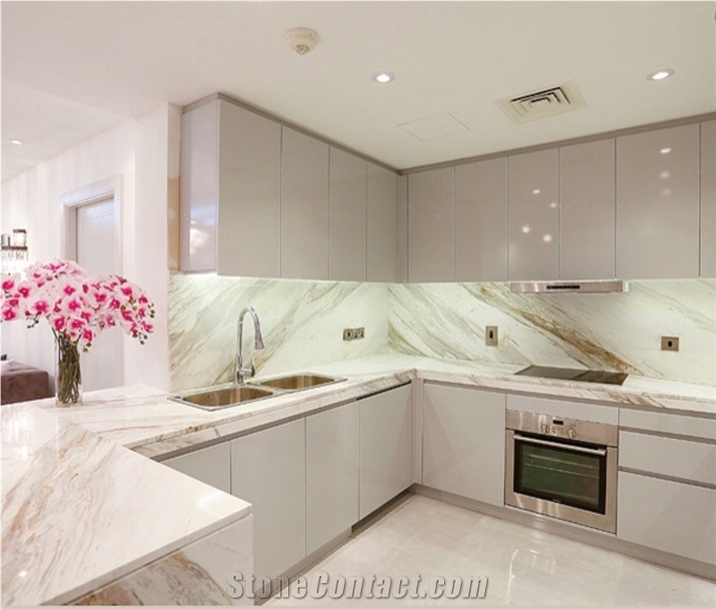 White Quartzite Kitchen Countertops