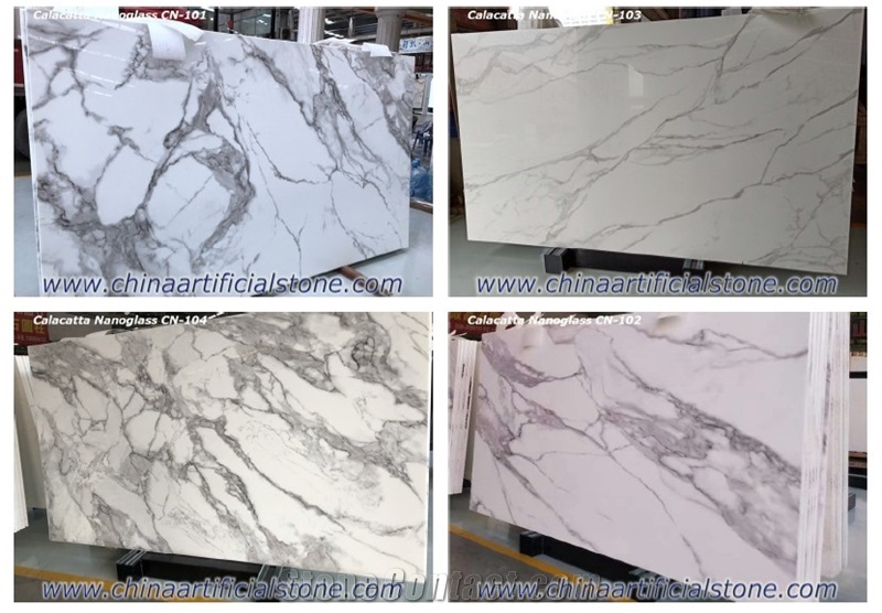 Calacatta White Nano Glass Marble Slabs