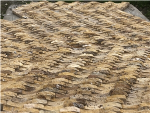 Gold Travertine Linear Mosaic, Yellow Golden Travertine Split Mosaic
