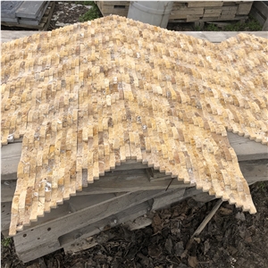 Gold Travertine Linear Mosaic, Yellow Golden Travertine Split Mosaic