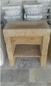 Noche Travertine Pedestal, Brown Travertine, Wash Basins