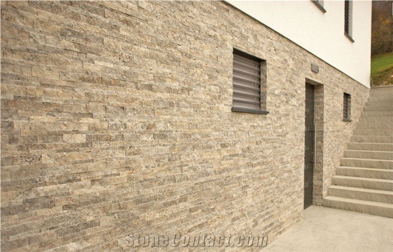Silver Travertine Z Panel, Split Face Panel, 7x21