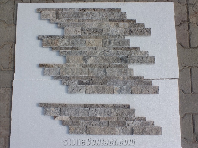 Silver Travertine Z Panel, Split Face Panel, 7x21