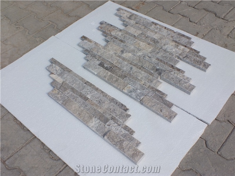 Silver Travertine Z Panel, Split Face Panel, 7x21