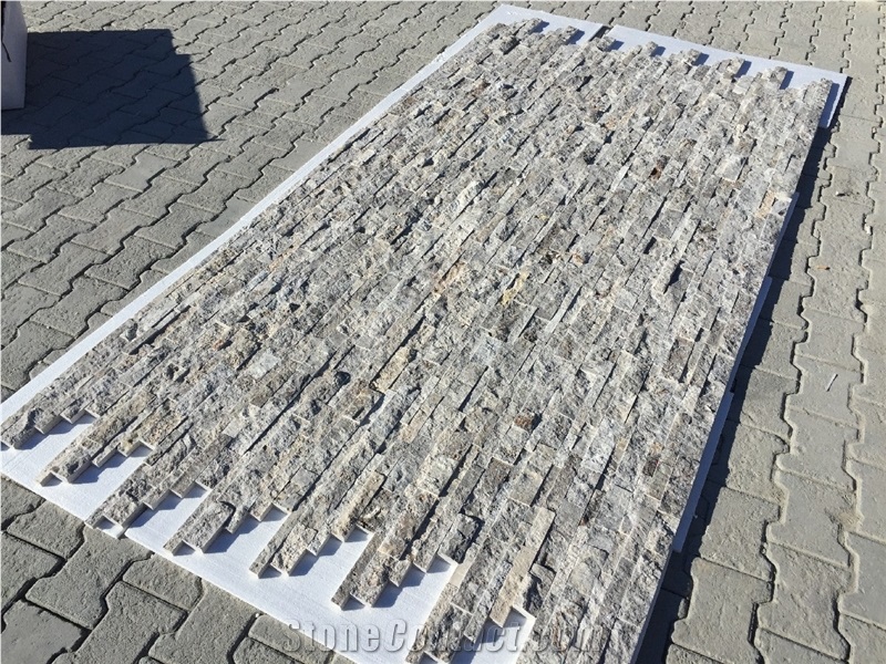 Silver Travertine Z Panel, Split Face Panel, 7x21