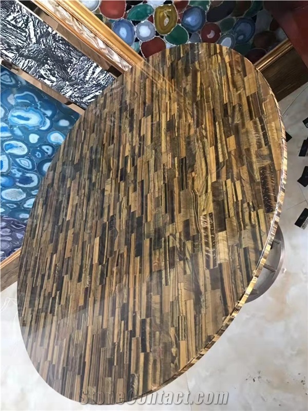Semi Precious Stone Yellow Tiger Eye Tabletop
