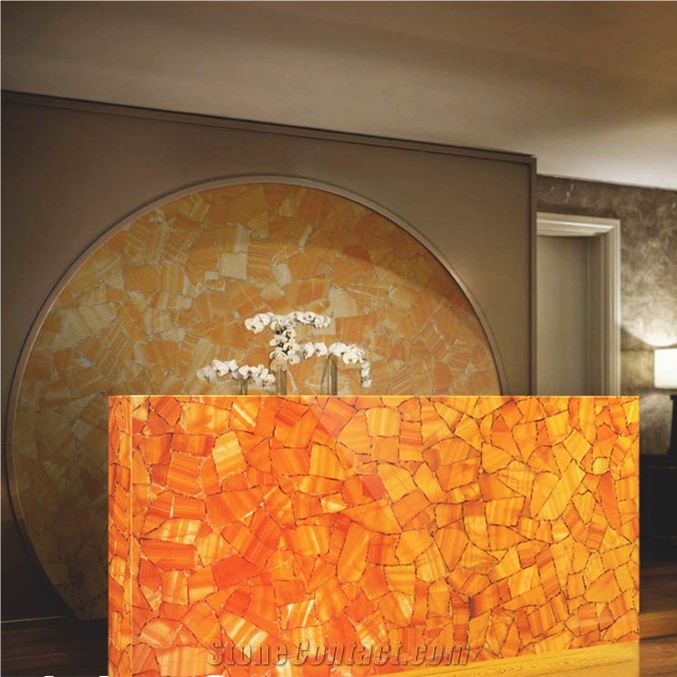 Backlit Crystal Orange Semiprecious Stone Agate