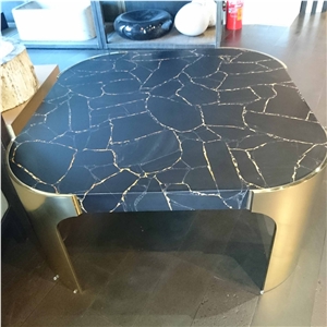 Black Gemstone Obsidian Black Gold Coffee Table
