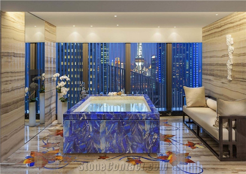 Blue Color Stone Lapis Lazuli Bathrub Surround