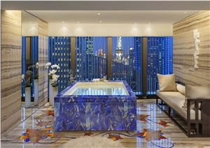 Blue Color Stone Lapis Lazuli Bathrub Surround