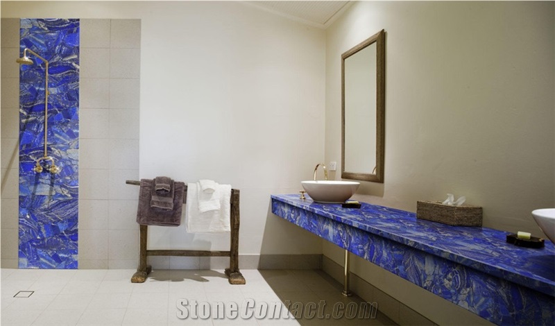 Blue Color Stone Lapis Lazuli Bathrub Surround
