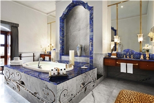 Blue Color Stone Lapis Lazuli Bathrub Surround