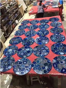 Blue Agate Gemstone Restaurant Table Tops