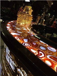 Cheap Price Backlit Red Agate Gemstone Bar Tops