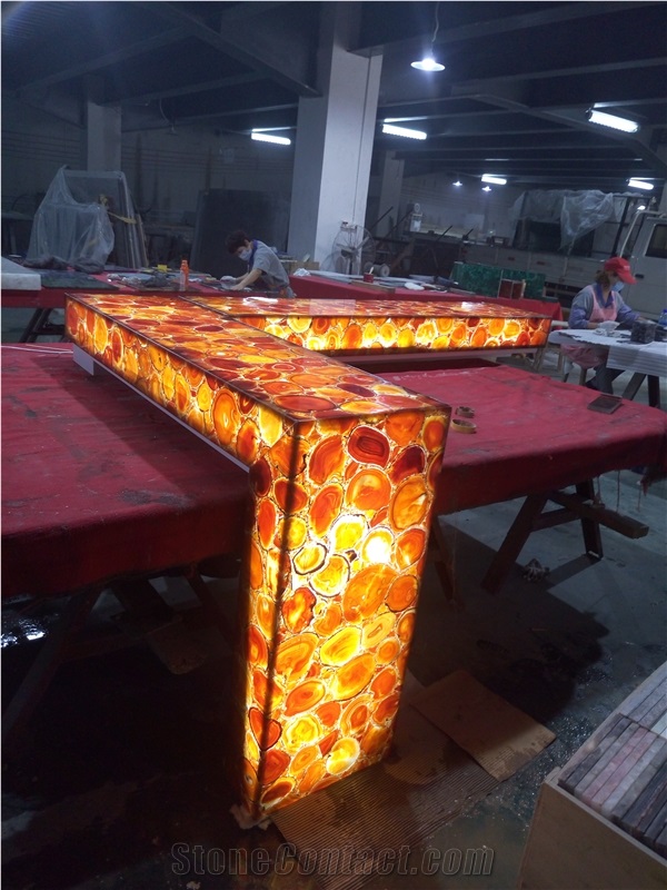 Hot Sale Backlit Red Agate Gemstone Slabs Bar Tops