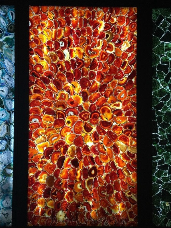 Hot Sale Backlit Red Agate Gemstone Wall Tiles