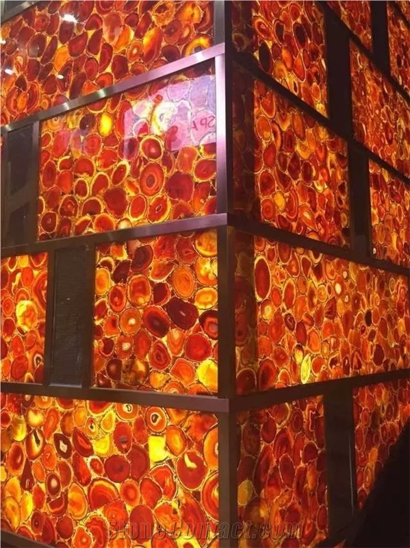 Hot Sale Backlit Red Agate Gemstone Wall Tiles