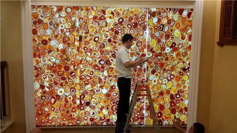 Hot Sale Backlit Red Agate Gemstone Wall Tiles