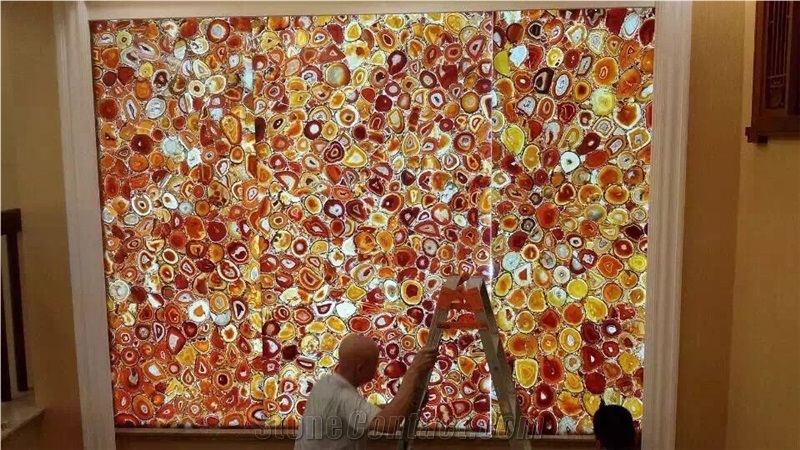 Hot Sale Backlit Red Agate Gemstone Wall Tiles