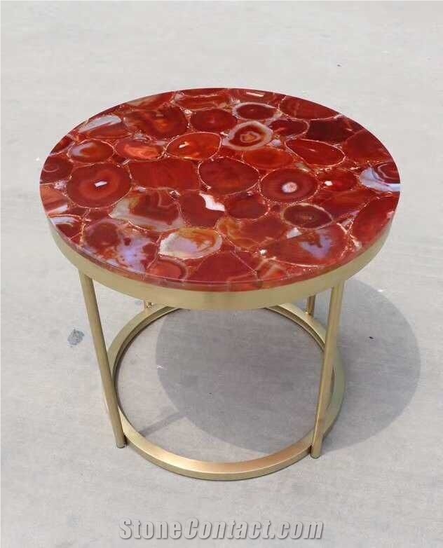 Red Agate Gemstone Rectangle Dinning Table Tops