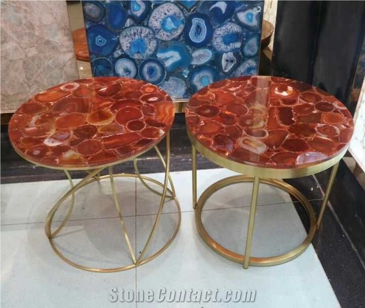 Red Agate Gemstone Rectangle Dinning Table Tops