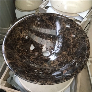 Dark Emperador Marble Sink,Brown Marble Round Sink