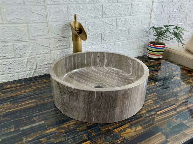 Grey Wooden Marble Round Sink,Marble Wash Basins