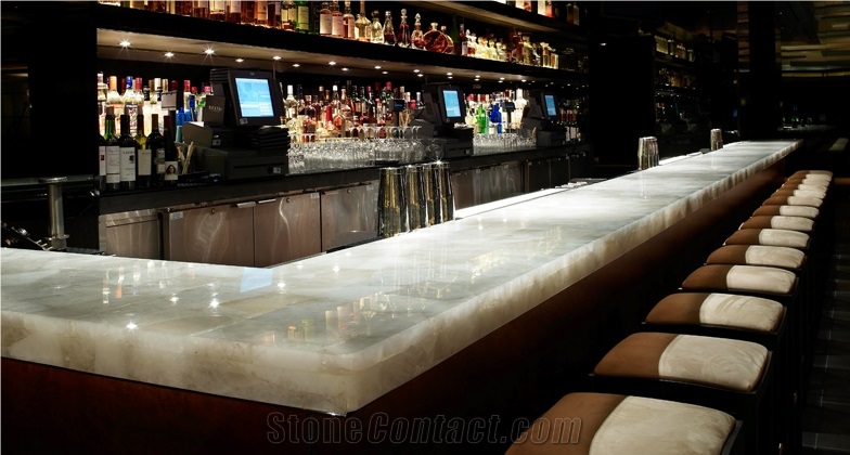 Backlit White Crystal Gemstone Bar Tops