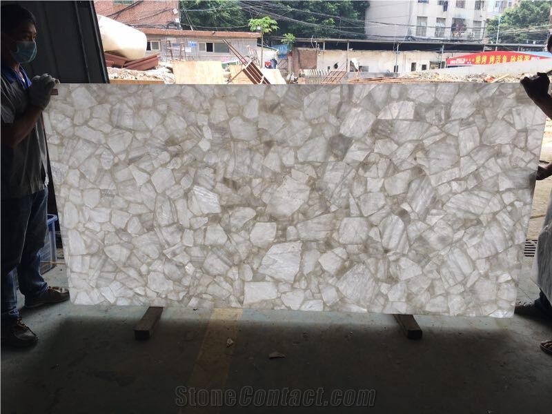 Backlit White Crystal Gemstone Bar Tops