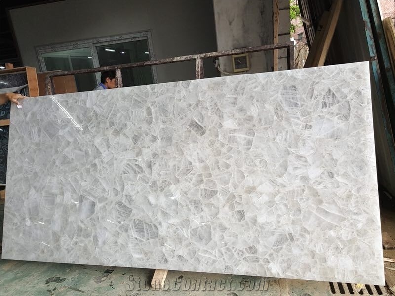 Backlit White Crystal Gemstone Bar Tops