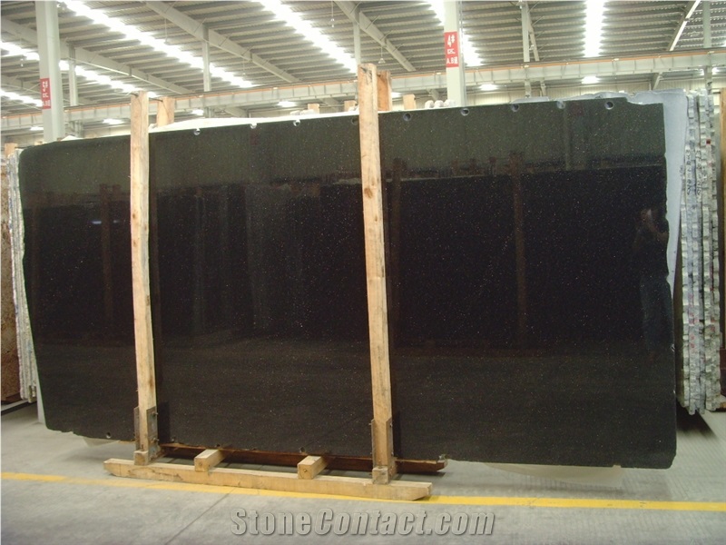 Black Galaxy Granite Slabs Tiles for Countertop